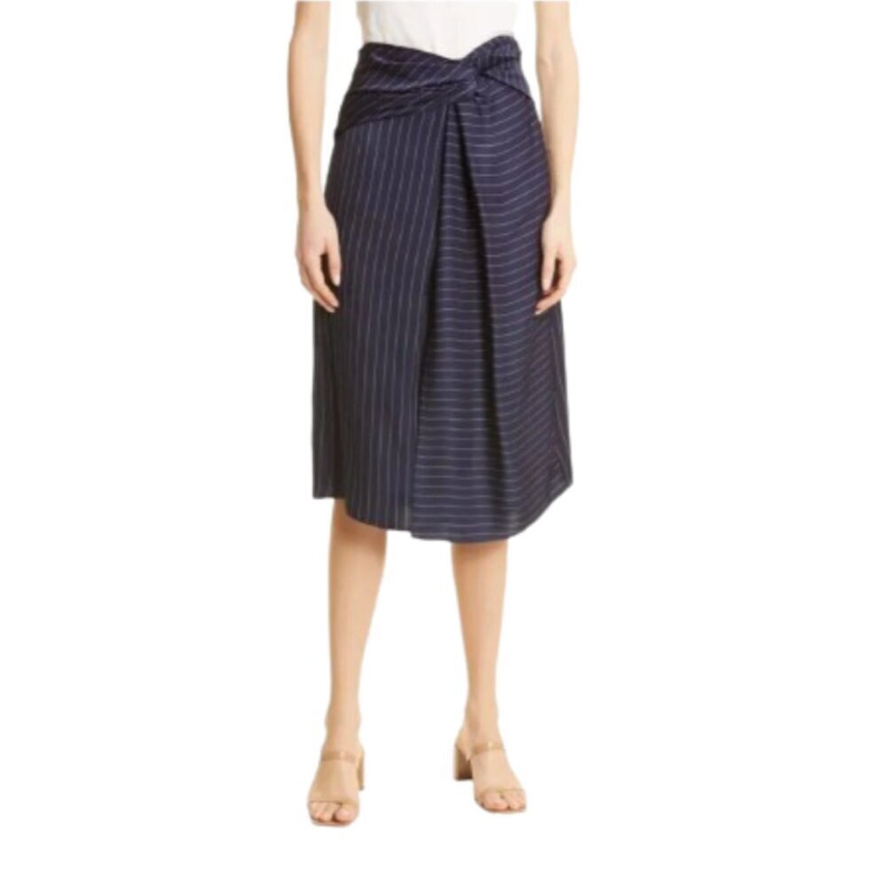 Hugo Boss Vawela Pinstripe Wrap Waist Skirt Womens 50 14 Midnight Navy Blue